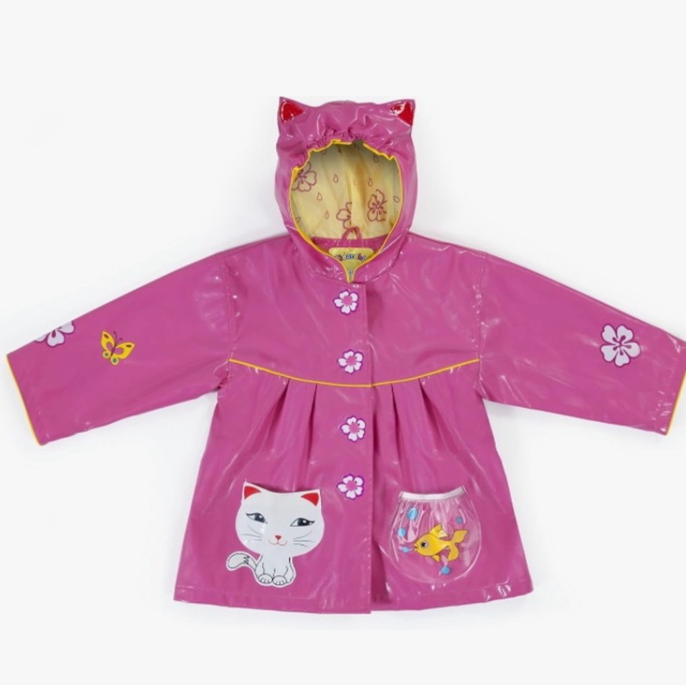 Kidorable Girl Raincoat Long Sleeve Cat-Fish-Butterfly Pattern Pink Size 6/6X